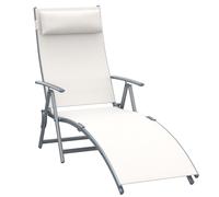 Outsunny Tumbona Plegable con Respaldo Ajustable a 7 Posiciones, Incluye Almohada, Textilene, Ideal para Piscina y Terraza, Blanco Aosom España