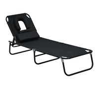 Outsunny Tumbona Plegable con Respaldo Ajustable en 4 Posiciones Tumbona con Almohada Marco de Acero y Tela Oxford 190x56x28 cm Negro Aosom España