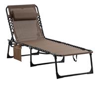 Outsunny Tumbona Plegable con Respaldo Ajustable Reposacabezas Acolchado y Estructura de Acero para Exterior 185x58x30 cm Marrón