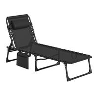 Outsunny Tumbona Plegable con Respaldo Ajustable Reposacabezas Acolchado y Estructura de Acero para Exterior 189x58x30 cm Negro