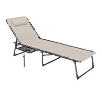 Outsunny Tumbona Plegable con Respaldo Ajustable Reposacabezas Bolsillo Lateral Bandeja y Estructura de Acero 190x60x31 cm Crema