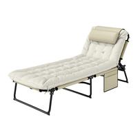 Outsunny Tumbona plegable con respaldo reclinable 4 posiciones - reposacabezas y colchón grueso beige Aosom España