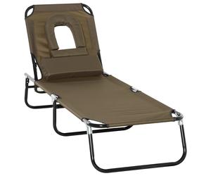 Outsunny Tumbona Plegable con Respaldo Regulable 4 Posiciones con Orificio de Lectura Almohada Tela Oxford 190x56x28 cm Marrón