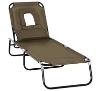 Outsunny Tumbona Plegable con Respaldo Regulable en 4 Posiciones Tumbona de Jardín con Orificio de Lectura Almohada Marco Metálico y Tela Oxford para Playa Terraza Carga 120 kg 190x56x28 cm Marrón