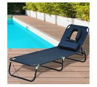 Outsunny Tumbona Plegable con Respaldo Ajustable en 4 Posiciones Tumbona con Almohada Marco de Acero y Tela Oxford 190x56x28 cm Negro Aosom España