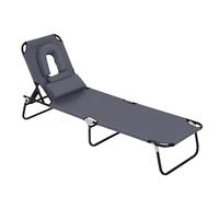 Outsunny Tumbona Plegable con Respaldo Regulable en 4 Posiciones Tumbona de Jardín con Orificio de Lectura Almohada Marco Metálico y Tela Oxford para Playa Terraza Carga 120 kg 190x56x28 cm Gris