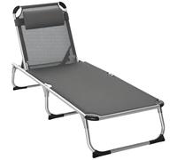 Outsunny Tumbona Plegable de Aluminio con Ajustable en 4 Posiciones Reposacabezas Extraíble y Respaldo Transpirable para Jardín Terraza Camping Exterior 170x60x76 cm Gris