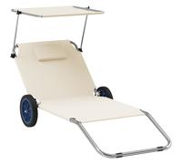 Outsunny Tumbona Plegable de Jardín con Cojín para la Cabeza y Sombrilla Ajustable en Beige