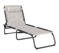 Outsunny Tumbona Plegable de Jardín Inclinable de Playa con Respaldo Ajustable Fácil de Transportar Patios 197x58x78cm Crema Blanco Aosom España