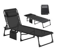 Outsunny Tumbona Plegable para Jardín Exterior Reclinable 5 Posiciones, con Reposacabezas Acolchado, Estructura de Acero y Bolsillo Lateral, Tumbona para Terraza Piscina, 189x58x30 cm, Negro