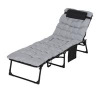 Outsunny Tumbona Plegable para Tomar el Sol con Cojín, Reposacabezas y Bolsillo Lateral, 58x189x32.5 cm, Gris claro Aosom España