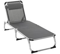 Outsunny Tumbona Plegable Reclinable con Reposacabezas Extraíble y Respaldo Transpirable Ajustable en 4 Posiciones 170x60x76 cm Gris Aosom España