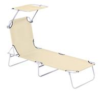 Outsunny Tumbona Plegable Reclinable con Toldo 187x58x36 cm Beige | Tumbona de Jardín Exterior, Toldo Desmontable, Ángulo Regulable, Respaldo Ajustable 4 Niveles, Terraza Piscina Patio