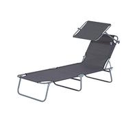 Outsunny Tumbona Plegable Reclinable con Toldo 187x58x36 cm Gris | Tumbona de Jardín Exterior, Toldo Desmontable, Ángulo Regulable, Respaldo Ajustable 4 Niveles, Terraza Piscina Patio
