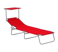 Outsunny Tumbona Plegable Reclinable con Toldo 187x58x36 cm Rojo