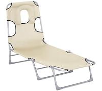 Outsunny Tumbona Plegable Reclinable de Jardín 182x56x28 cm Beige