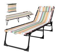 Outsunny Tumbona Plegable, Respaldo Ajustable de 4 Niveles, Silla reclinable con Marco de Acero para Camping, Senderismo, Multicolor