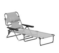 Outsunny Tumbona Plegable Respaldo Ajustable Orificio de Lectura Reposacabezas y Brazos Carga 120 kg 145x72x89 cm Gris Oscuro