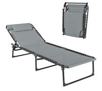 Outsunny Tumbona Plegable Respaldo reclinable Multiposición Acero Termoplástico Cordones Elásticos Negro Textileno Gris