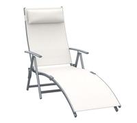 Outsunny Tumbona Plegable con Respaldo Ajustable a 7 Posiciones, Incluye Almohada, Textilene, Ideal para Piscina y Terraza, Blanco Aosom España