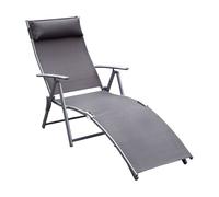Outsunny Tumbona de Jardín Tumbona Plegable Respaldo Ajustable a 7 Niveles con Almohada Textilene para Piscina Terraza Camping Gris Aosom España