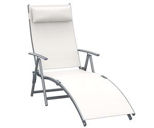 Outsunny Tumbona Plegable Tumbona de Jardín con Respaldo Ajustable en 7 Niveles Almohada y Reposabrazos Carga 165 kg para Piscina Terraza Camping 137x63,5x100,5 cm Beige