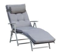 Outsunny Tumbona Plegable Respaldo Ajustable 7 Posiciones Cojín Cuerpo Entero Cabeza con Cojín Textileno 137x63,5x100,5 cm Gris Aosom España