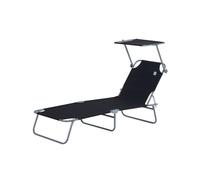 Outsunny tumbona plegable tumbona de jardín exterior reclinable con toldo desmontable con ángulo regulable respaldo ajustable en 4 niveles para terraza piscina patio 187x58x36 cm negro