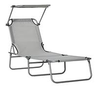 Outsunny Tumbona Plegable Tumbona de Jardín Exterior Reclinable con Toldo Desmontable con Ángulo Regulable Respaldo Ajustable en 4 Niveles para Terraza Piscina Patio 187x58x36 cm Gris Claro