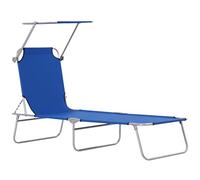 Outsunny Tumbona Plegable Tumbona de Jardín Exterior Reclinable con Toldo Desmontable con Ángulo Regulable Respaldo Ajustable en 4 Niveles para Terraza Piscina Patio 187x58x36 cm Azul