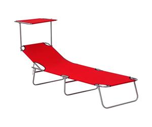 Outsunny Tumbona Plegable Tumbona de Jardín Exterior Reclinable con Toldo Desmontable con Ángulo Regulable Respaldo Ajustable en 4 Niveles para Terraza Piscina Patio 187x58x36 cm Rojo
