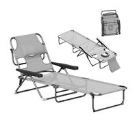 Outsunny Tumbona Plegable, Tumbona Jardín Exterior con Respaldo Ajustable en 4 Posiciones, Orificio de Lectura, Reposacabezas y Brazos, Carga 120 kg, para Terraza, Piscina, 145x72x89 cm, Gris Oscuro