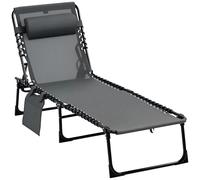 Outsunny Tumbona Plegable Tumbona Jardín Exterior con Respaldo Ajustable Reposacabezas Acolchado Bolsillo Lateral y Estructura de Acero 185x58x30 cm Gris