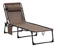 Outsunny Tumbona Plegable Tumbona Jardín Exterior con Respaldo Ajustable Reposacabezas Acolchado Bolsillo Lateral y Estructura de Acero 185x58x30 cm Marrón