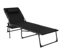 Outsunny Tumbona Plegable, Tumbona Jardín Exterior con Respaldo Ajustable, Reposacabezas, Bolsillo Lateral, Bandeja y Estructura de Acero, Carga 120 kg para Terraza Piscina Playa, 190x60x31 cm, Negro
