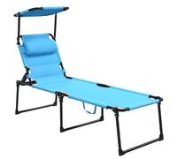 Outsunny Tumbona Plegable, Tumbona Jardín Exterior con Toldo Ajustable, Respaldo Regulable en 4 Niveles, Reposacabezas, Cojín Grueso, para Terraza, Piscina, 70x200x45 cm, Azul Claro