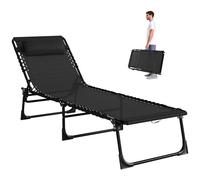 Outsunny Tumbona Plegable, Tumbona Jardín Exterior Reclinable 4 Posiciones con Reposacabezas y Marco de Acero, Carga 120 kg, para Terraza, Piscina, Playa, 189x58x30 cm, Negro