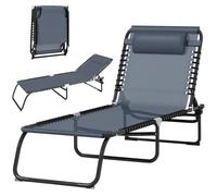 Outsunny Tumbona Plegable, Tumbona Jardín Exterior Reclinable 4 Posiciones con Reposacabezas y Marco de Acero, Carga 120 kg, para Terraza, Piscina, Playa, 189x58x30 cm, Gris