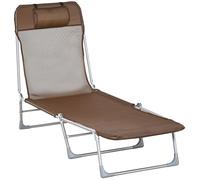 Outsunny Tumbona Plegable y Reclinable con Reposacabezas y Respaldo Ajustable en 5 Niveles Tela de Textilene 182x56x24,5 cm Marrón Aosom España