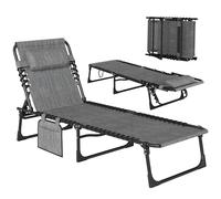 Outsunny Tumbona portátil, cama plegable de camping, sillón reclinable con respaldo ajustable de 5 posiciones con almohada para patio, jardín, playa, piscina, gris mixto
