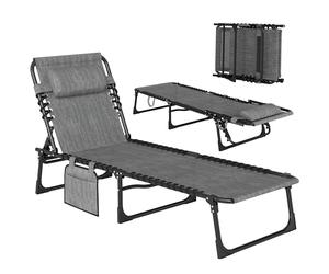 Outsunny Tumbona portátil, cama plegable de camping, sillón reclinable con respaldo ajustable de 5 posiciones con almohada para patio, jardín, playa, piscina, gris mixto