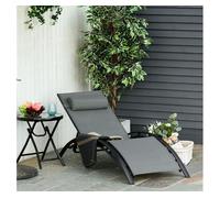 Outsunny Tumbona Reclinable de Aluminio con Respaldo Ajustable en 5 Posiciones y Reposacabezas Extraíble Acolchado Textelino Aosom España