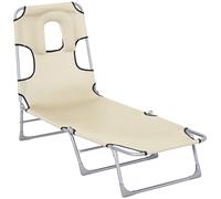 Outsunny Tumbona Plegable Reclinable de Jardín 182x56x28 cm Beige