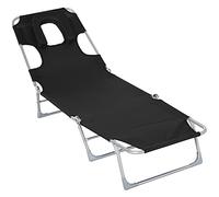 Outsunny Tumbona Reclinable y Plegable de Jardín con Orificio de Lectura Reposacabezas y Respaldo Ajustable en 5 Niveles para Playa 182x56x28 cm Negro