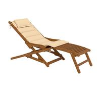 Outsunny Tumbona Silla Plegable de Madera con Reposapiés Desmontable y Cojín Beige