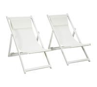 Outsunny Tumbonas de Jardín Conjunto de 2 Plegable con Respaldo Regulable en 5 Posiciones Reposacabezas Acolchado 58x96,5x91,5cm Blanco Aosom España