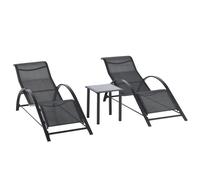 Outsunny Tumbonas Exteriores 59x169x66 cm con Mesa de Vidrio 41x41x45 cm para Patio Piscina Terraza Negro Aosom España