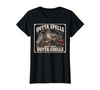 Outta Spells But Not Outta Shells Vintage Wizard Graphic Camiseta gráfica económica, Mujer, Negro, M