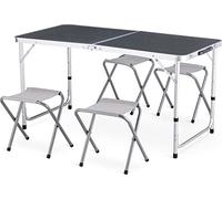 Outtec Mesa Plegable Portátil 120 x 60 cm Con 4 Sillas - Para Camping, Picnic y Terraza - Aluminio