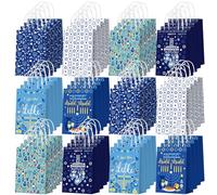Outus 48 bolsas de regalo de fiesta de Hanukkah, bolsas de papel de regalo de Janucá con asas, menorá judía, estrella azul de David Dreidel, bolsa de dulces para decoración de fiesta de Hanukkah